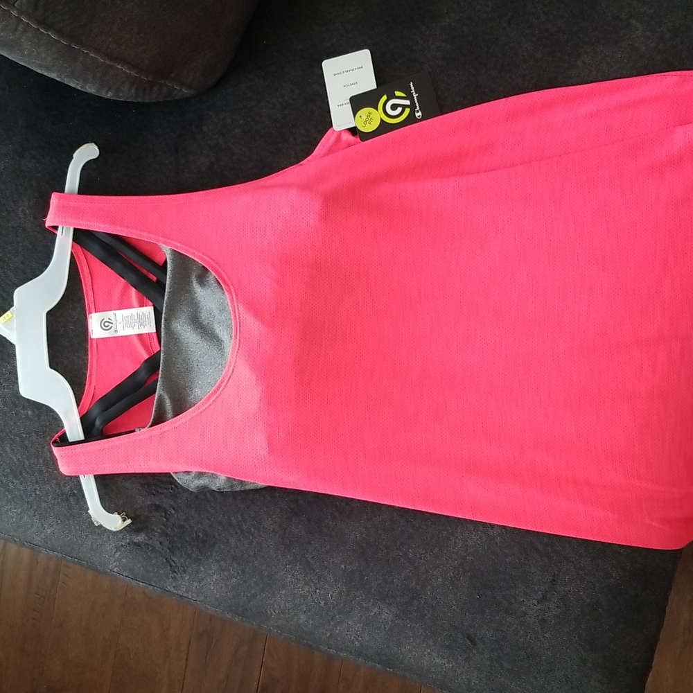 Champion brand, Breathable tank. large in size. bright pink and grey